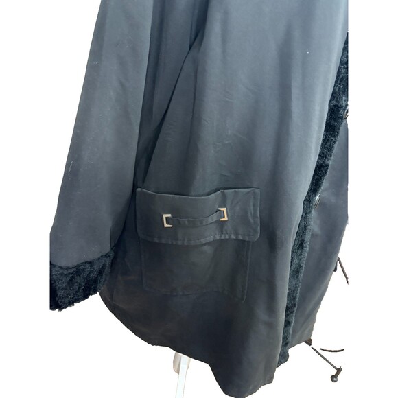 Woman Within Faux Fur Midi Coat Black Reversible Canvas 1X Mob Wife Glam Money - Picture 8 of 12